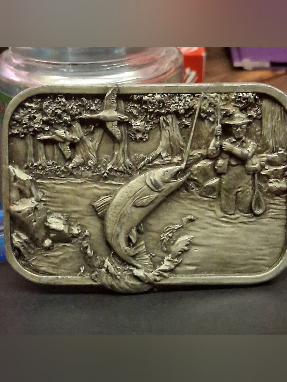Vintage 1982 Siskiyou Pewter Fly Fishing Belt Buckle USA M-10 Trout Angler